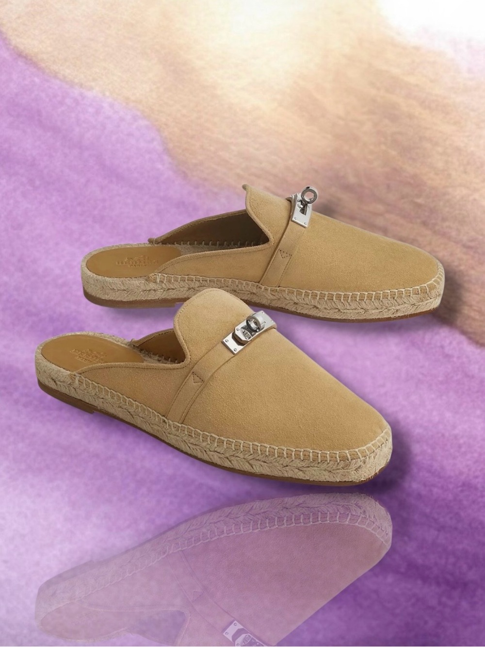 🆕💞HERMES FÉRIA Espadrille Kelly Turn Lock BEIGE ALBATRE PALLADIUM Hardware 36 EU
